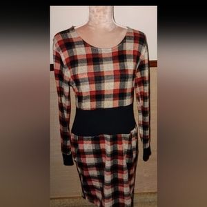 Red & Black Plaid Bodycon Mini Dress w/ Pockets NWOT